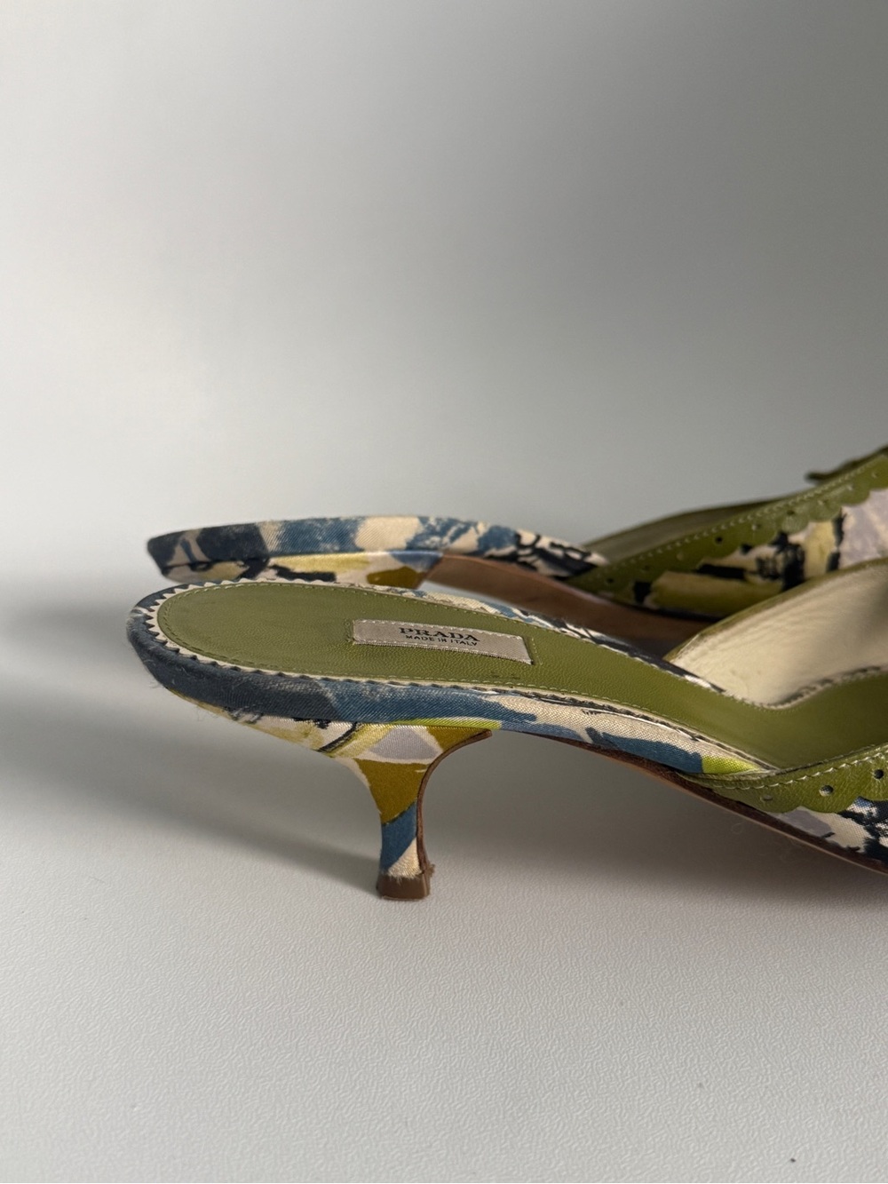 Prada Green Multicolor Patterned Slip-On Kitten Heel Mules - Picture 3 of 7